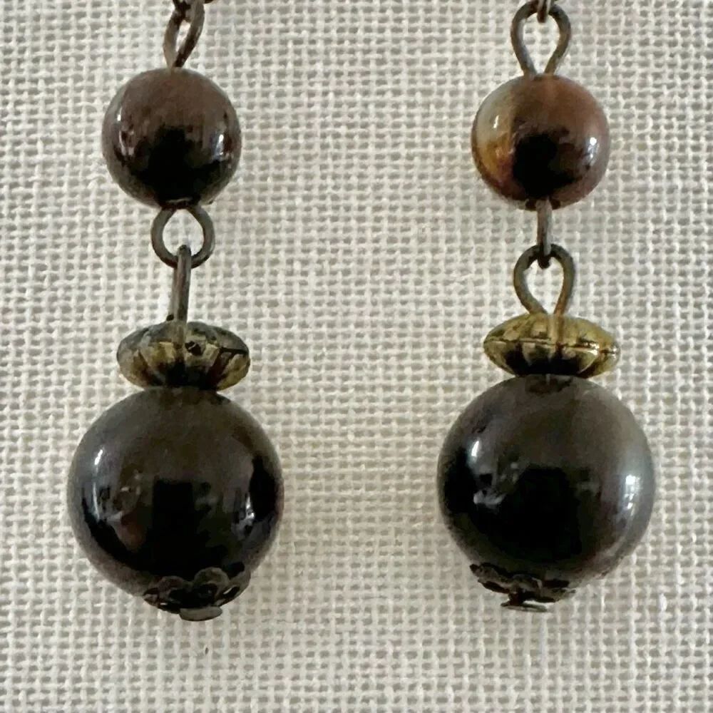 Brown beaded drop earrings
